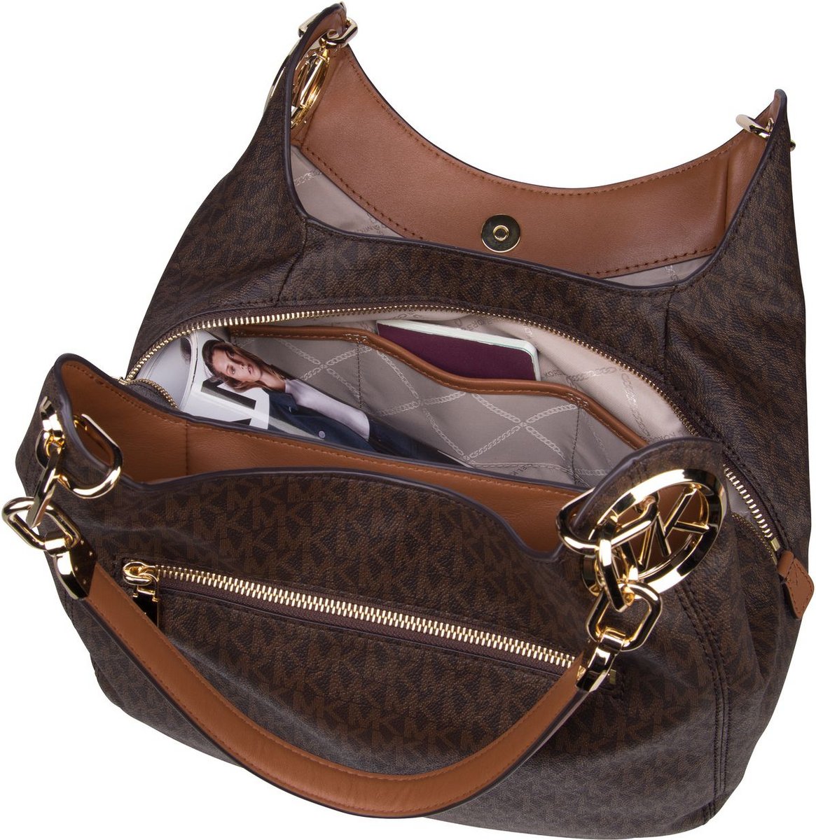 Michael Kors Lillie Large Chain Shoulder Tote MK Signature Vanilla/Acorn : Beuteltasche / Hobo ...