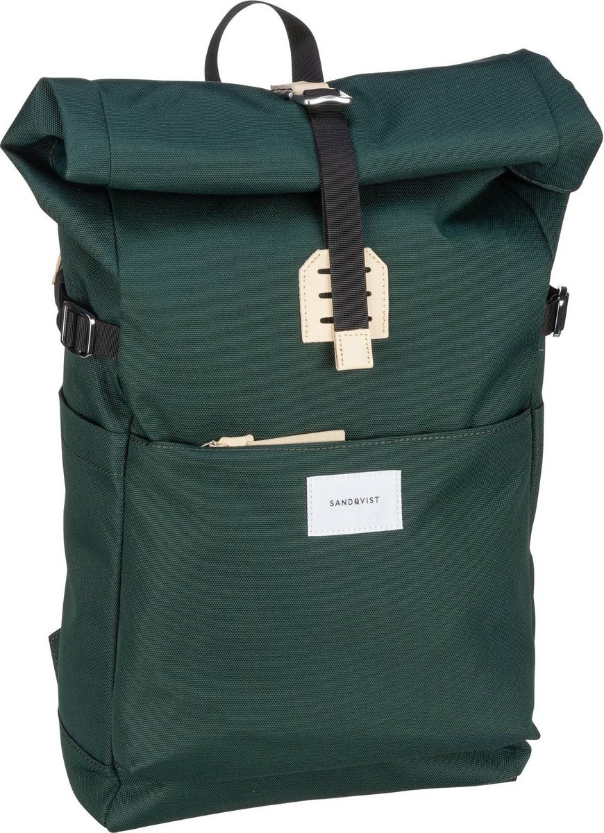Sandqvist Rucksack Daypack Ilon Rolltop Backpack Dark Green Natural Leather (11.5 Liter)  - Onlineshop Taschenkaufhaus