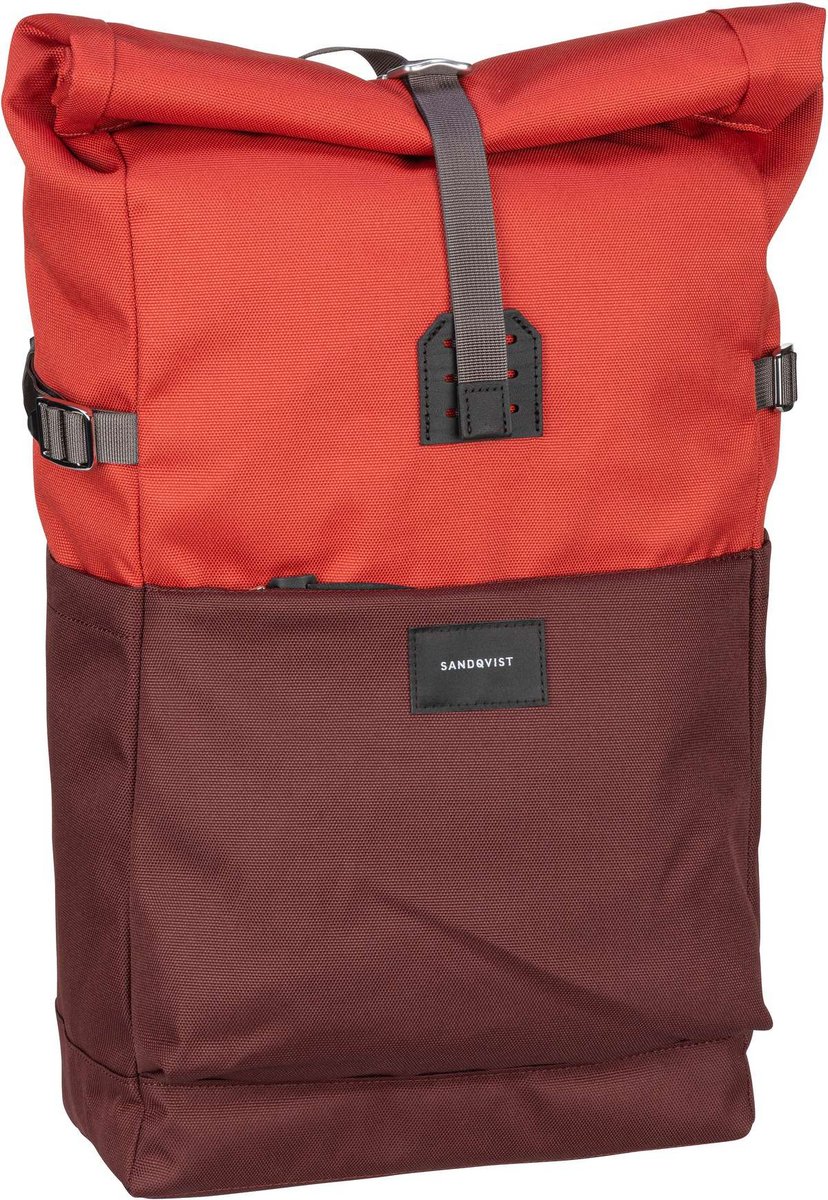 Sandqvist Rucksack Daypack Ilon Rolltop Backpack Multi Moss Red Black Leather (11.5 Liter)  - Onlineshop Taschenkaufhaus